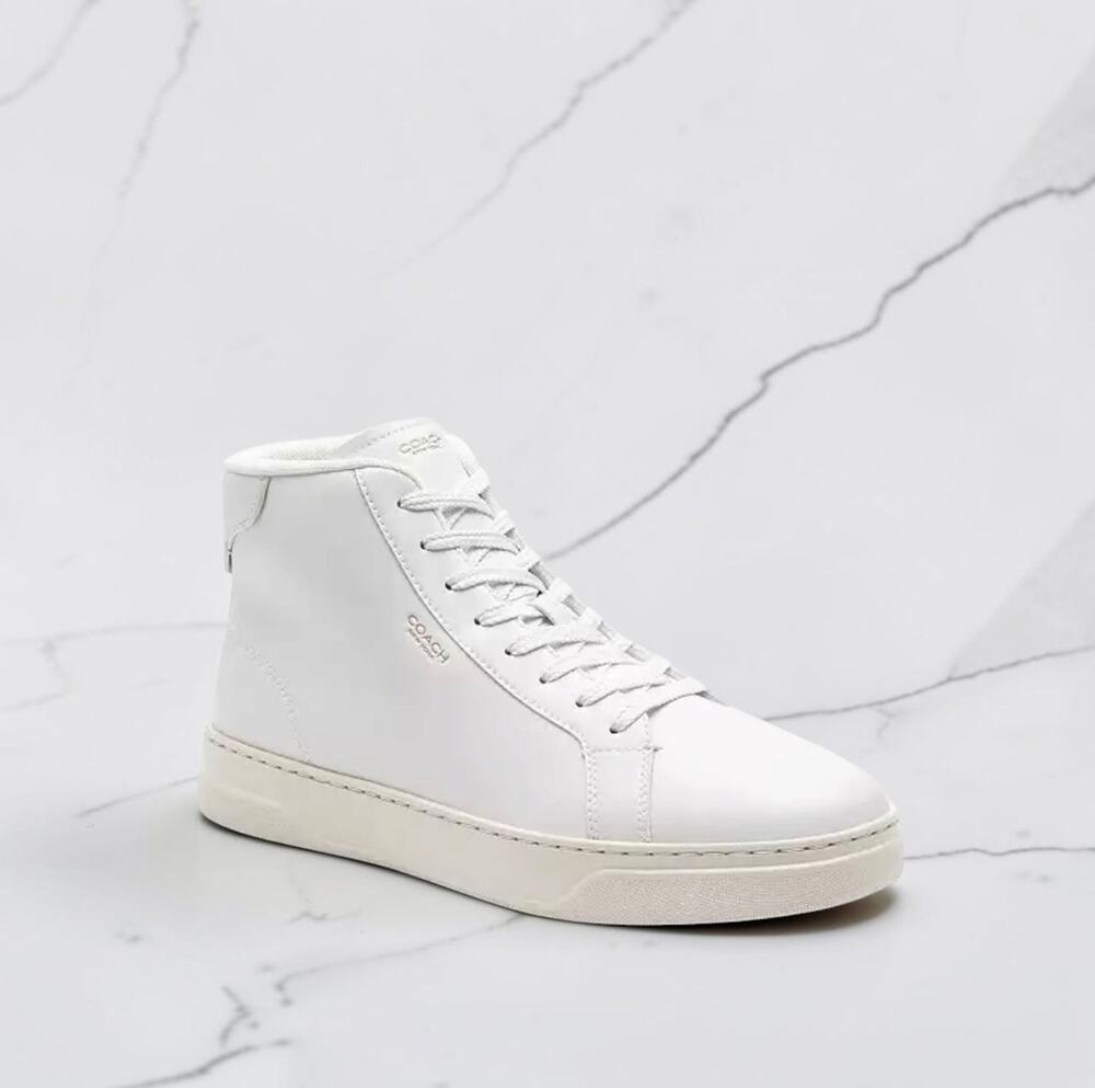 Coach Men’s White Leather High Top Lace Up Sneakers Casual Shoes Size 8